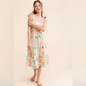 Anthropologie Kachel Women’s Tie-Strap Linen Floral Boho Dress | Size 0